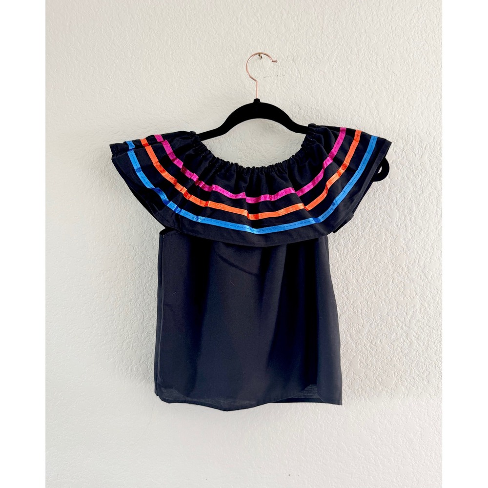 Unbranded Campesina Blouse Womens S Black Good Ribbon Trim Off Shoulder Fiesta